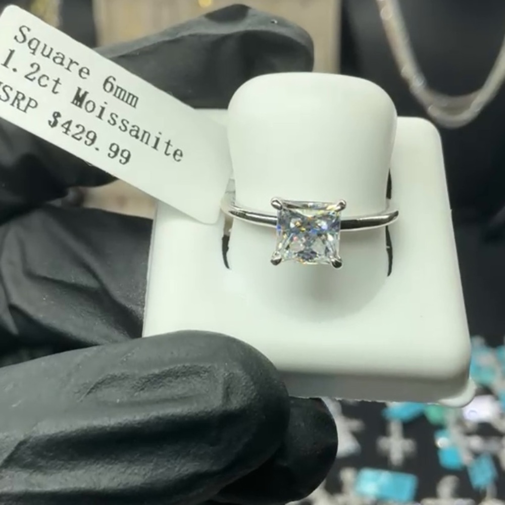 Square Cut Silver Moissanite Ring - image 1